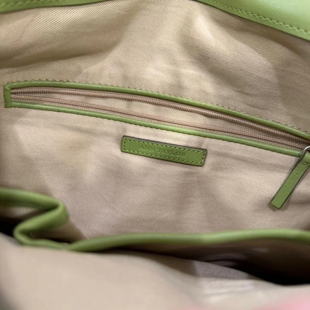 Ann Taylor Lime Green Leather Hobo Bag Silver Ring Detail Shoulder Bag Womens